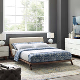 Tossa Upholstered Fabric Queen Platform Bed in Walnut Beige