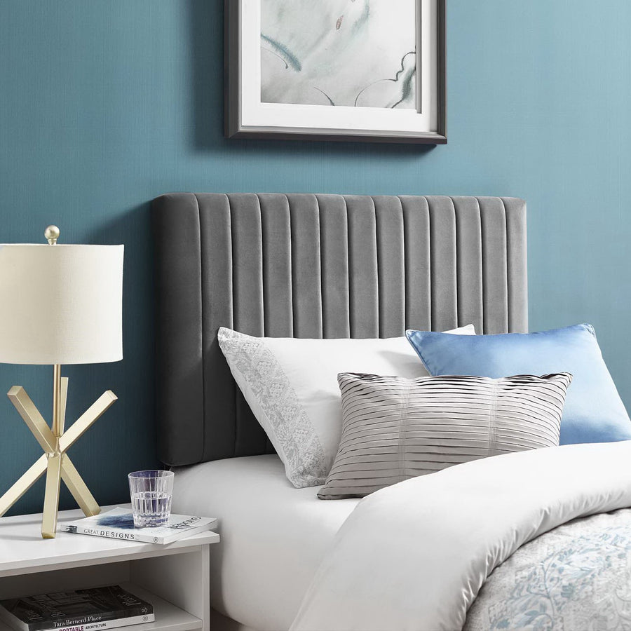 Meadow Performance Velvet Twin Headboard in Gray
