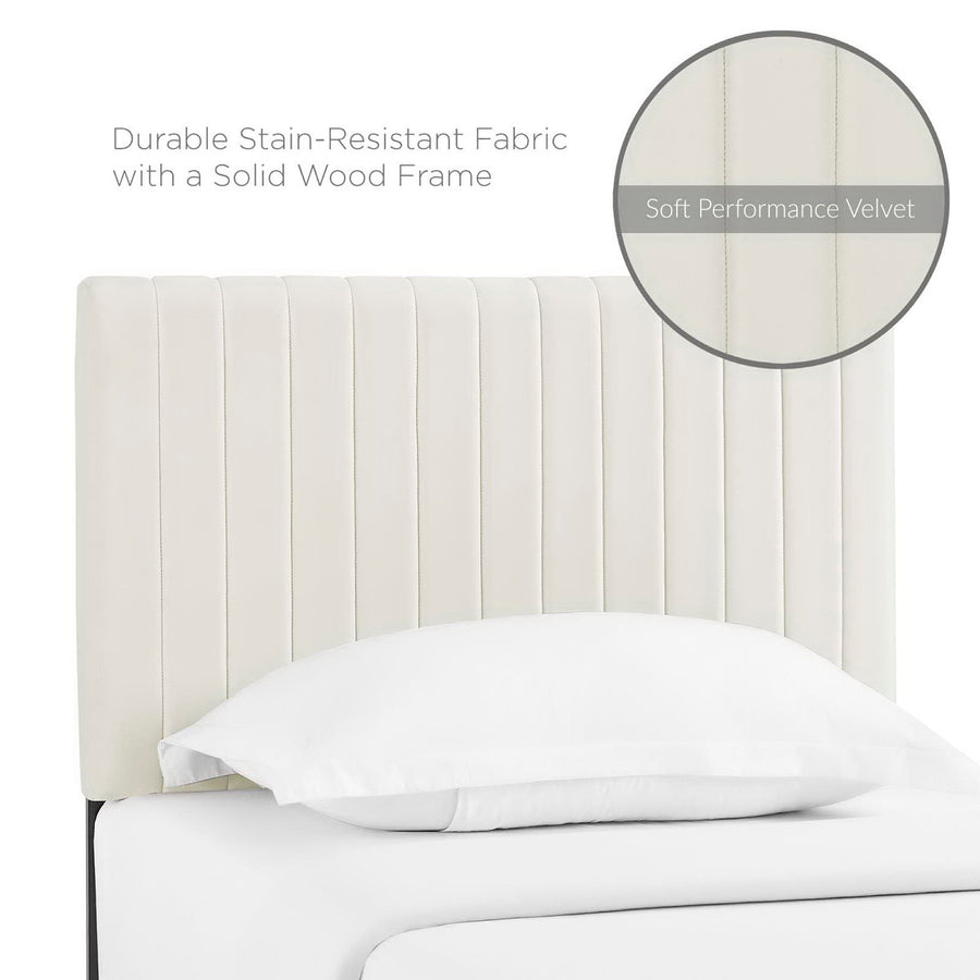 Meadow Performance Velvet Twin Headboard in Ivory