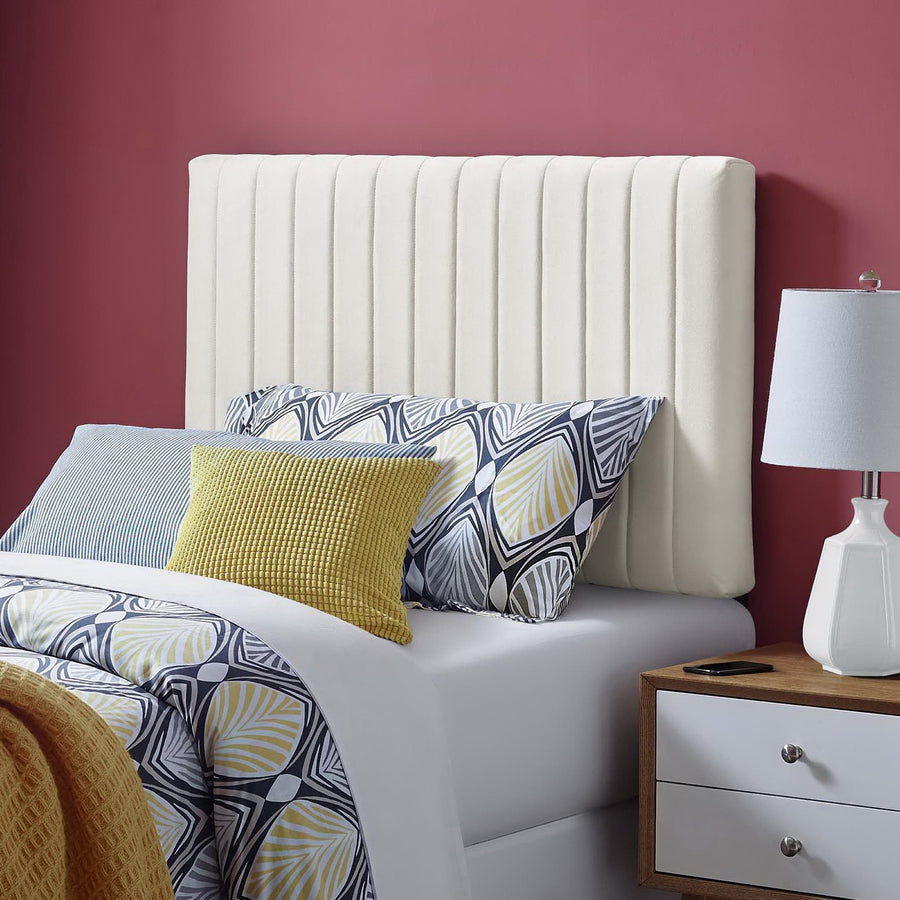 Meadow Performance Velvet Twin Headboard in Ivory