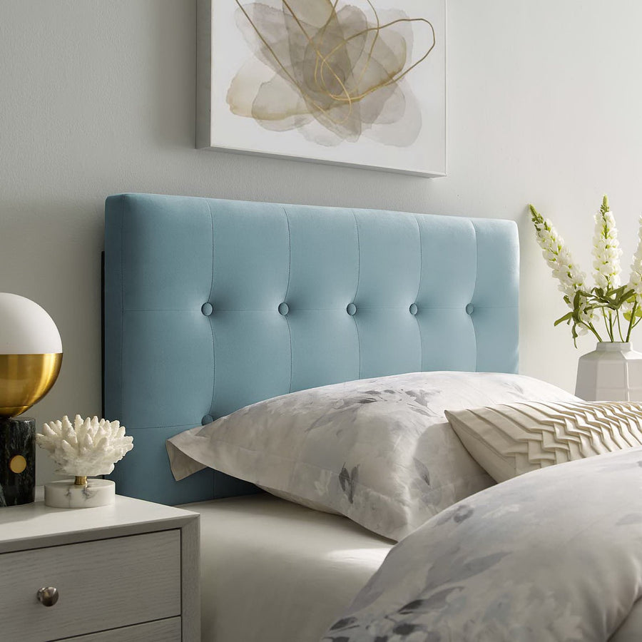 Vale Biscuit Tufted Performance Velvet Twin Headboard in Light Blue