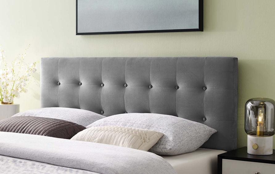 Vale Biscuit Tufted Performance Velvet Full Headboard in Gray