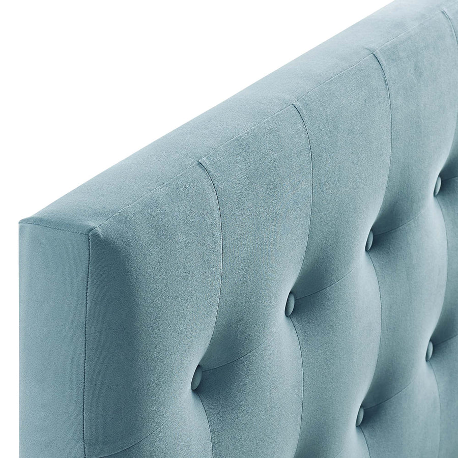 Vale Biscuit Tufted Performance Velvet Queen Headboard in Light Blue