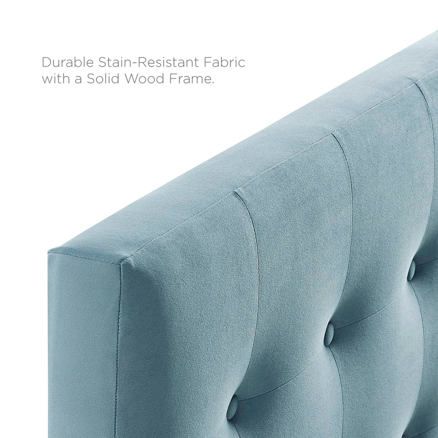 Vale Biscuit Tufted Performance Velvet Queen Headboard in Light Blue
