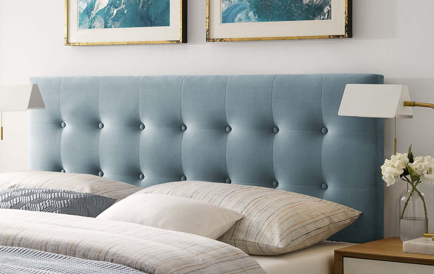 Vale Biscuit Tufted Performance Velvet Queen Headboard in Light Blue