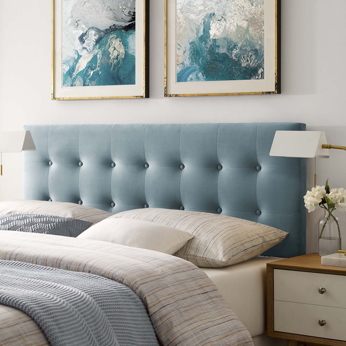 Emily Biscuit Tufted Performance Velvet Queen Headboard by Furniture For America