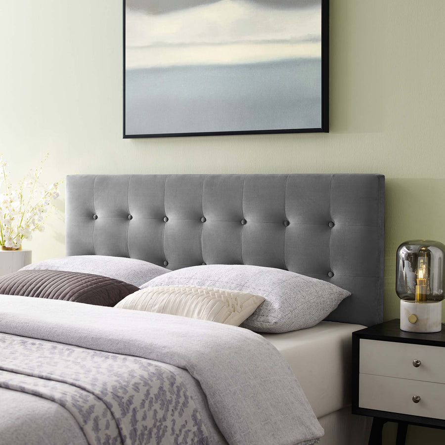 Vale Biscuit Tufted Performance Velvet King Headboard in Gray