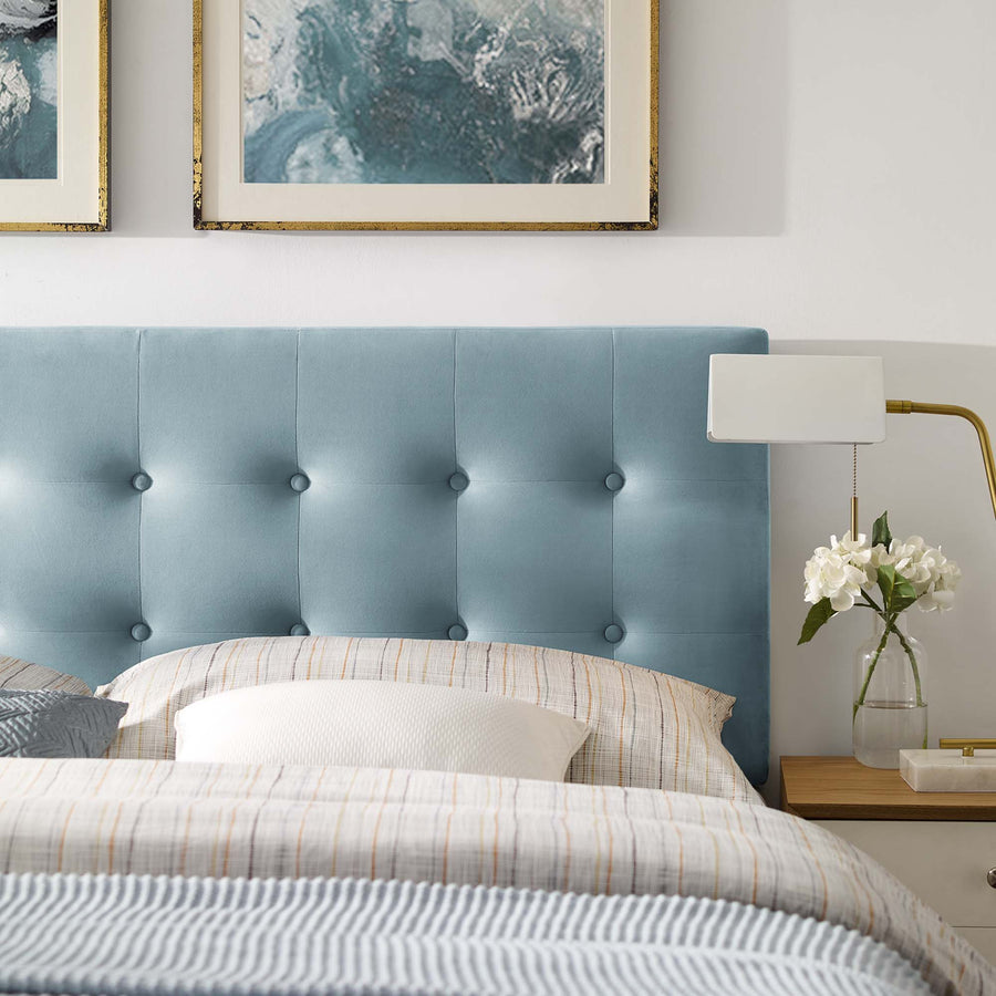 Vale Biscuit Tufted Performance Velvet King Headboard in Light Blue