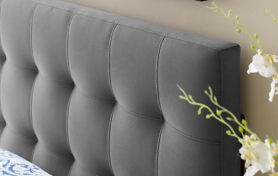 Cleo Biscuit Tufted Performance Velvet Twin Headboard in Gray