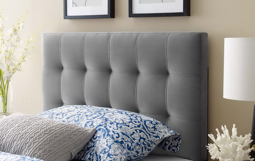 Cleo Biscuit Tufted Performance Velvet Twin Headboard in Gray