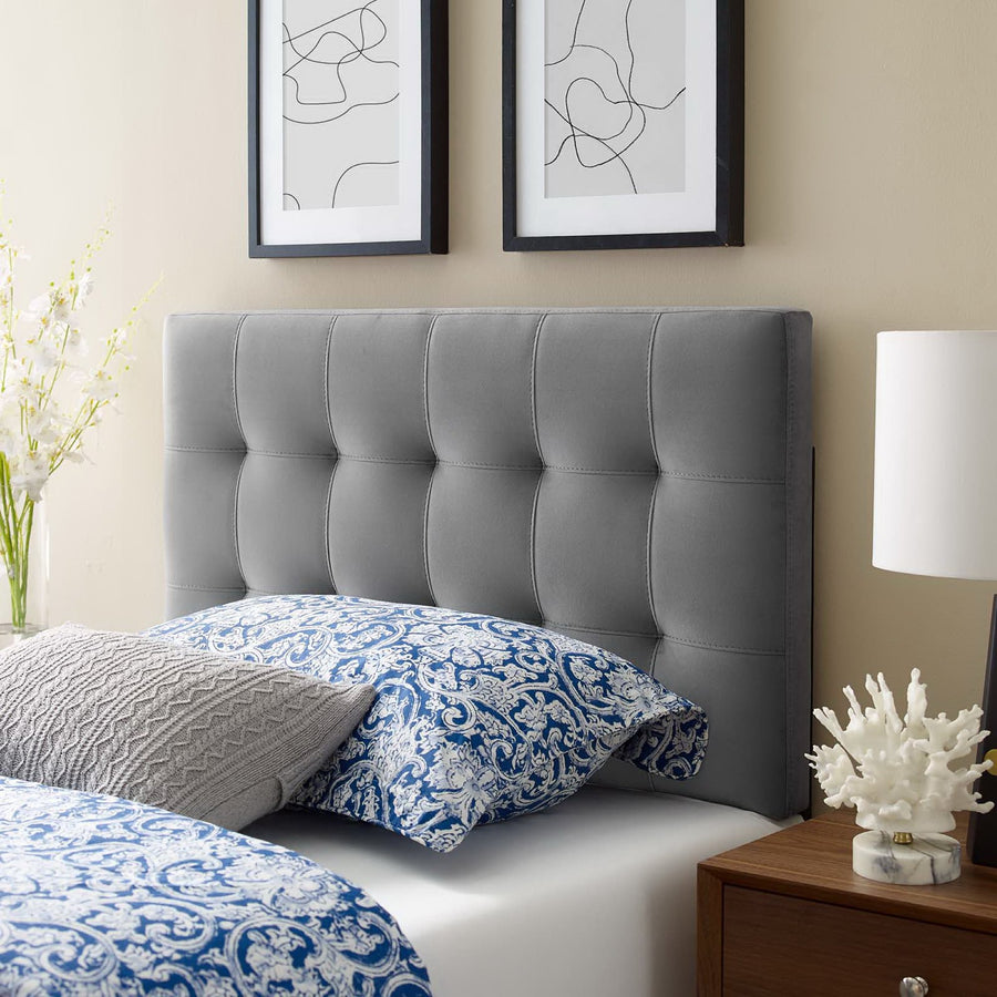 Cleo Biscuit Tufted Performance Velvet Twin Headboard in Gray