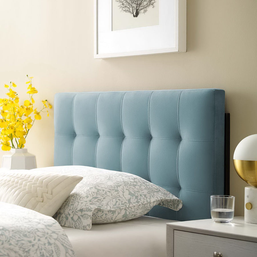 Cleo Biscuit Tufted Performance Velvet Twin Headboard in Light Blue