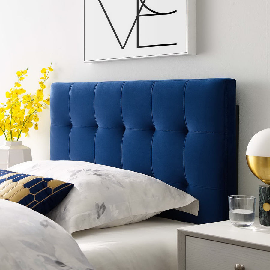Cleo Biscuit Tufted Performance Velvet Twin Headboard in Navy