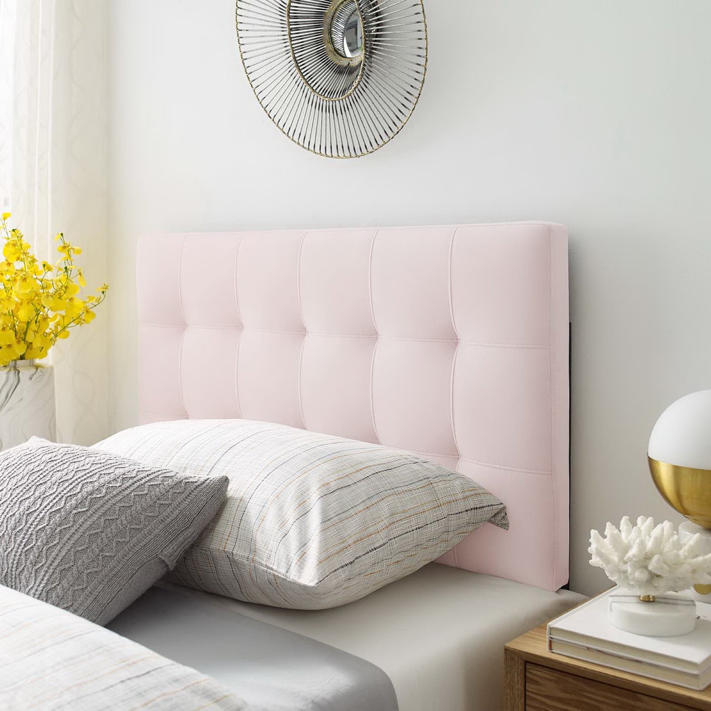 Lily Biscuit Tufted Performance Velvet Twin Headboard by Furniture For America