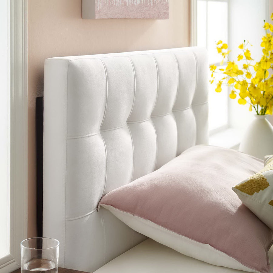 Cleo Biscuit Tufted Performance Velvet Twin Headboard in White