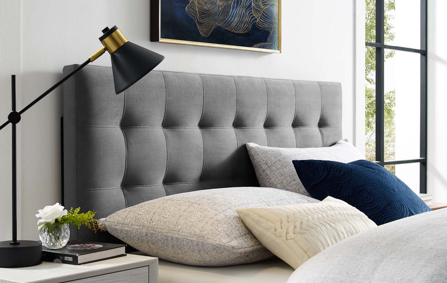 Cleo Biscuit Tufted Performance Velvet Full Headboard in Gray