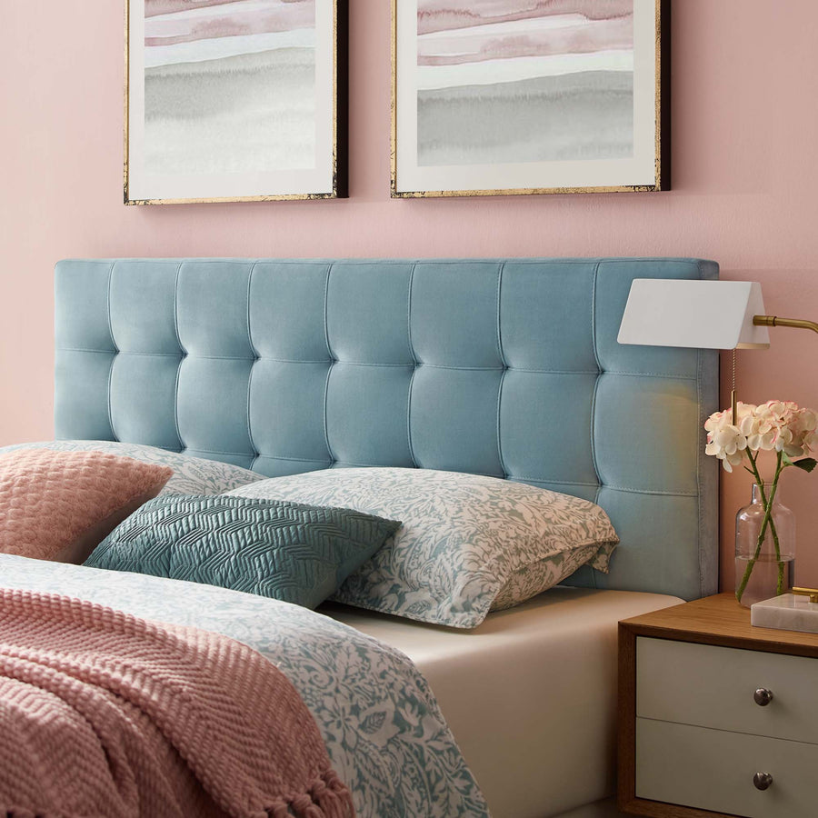 Cleo Biscuit Tufted Performance Velvet Full Headboard in Light Blue