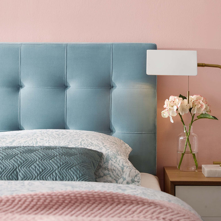 Cleo Biscuit Tufted Performance Velvet Queen Headboard in Light Blue