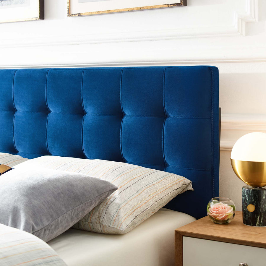 Cleo Biscuit Tufted Performance Velvet Queen Headboard in Navy