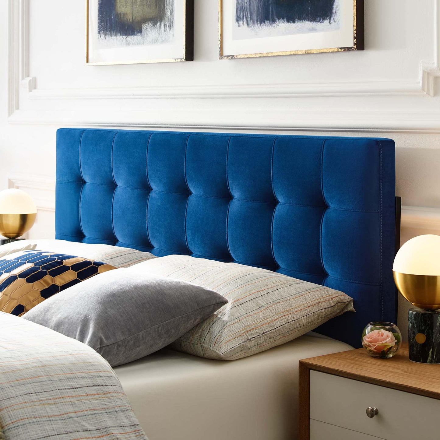 Lily Biscuit Tufted Performance Velvet Queen Headboard by Furniture For America