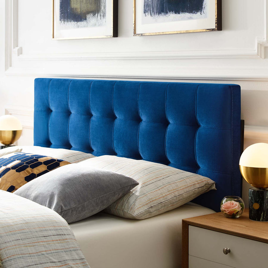 Cleo Biscuit Tufted Performance Velvet Queen Headboard in Navy