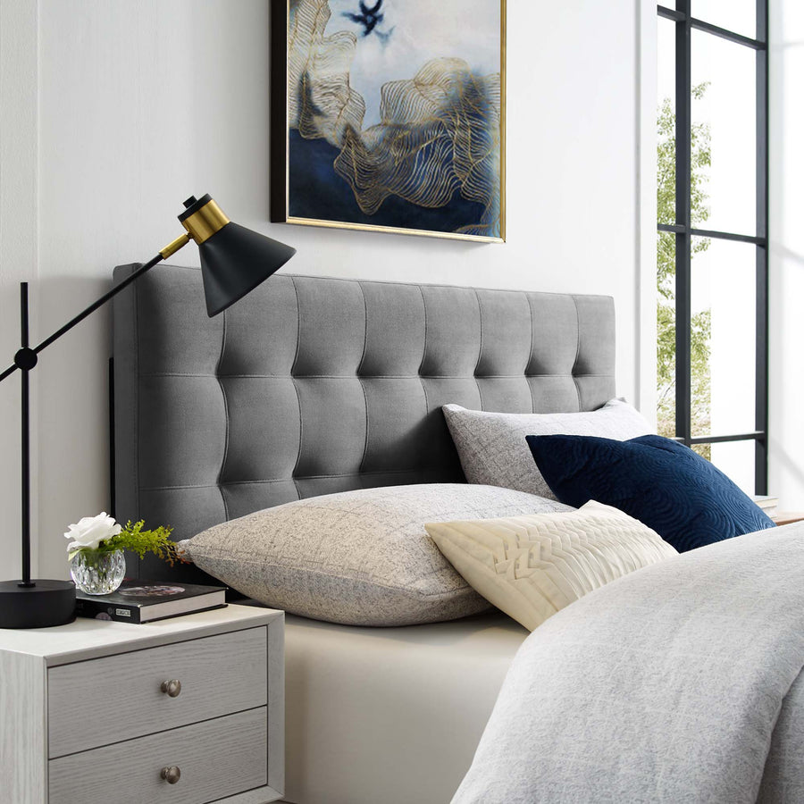 Cleo Biscuit Tufted Performance Velvet King Headboard in Gray
