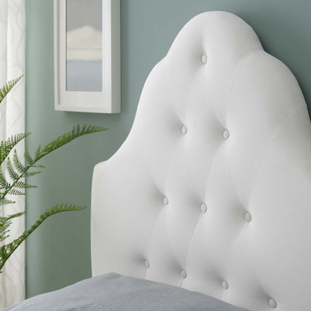 Sovereign Diamond Tufted Performance Velvet Twin Headboard in White