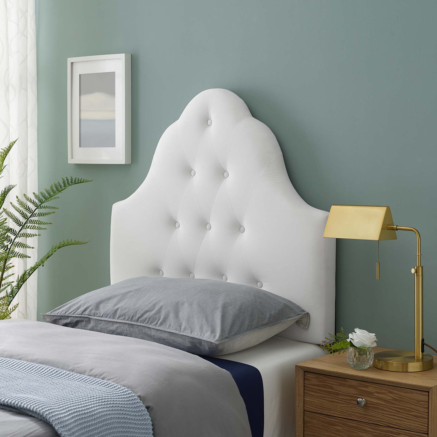 Sovereign Diamond Tufted Performance Velvet Twin Headboard by Furniture For America