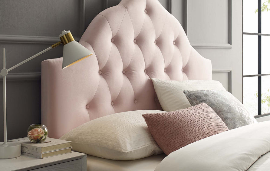 Semillon Diamond Tufted Performance Velvet Full Headboard in Pink