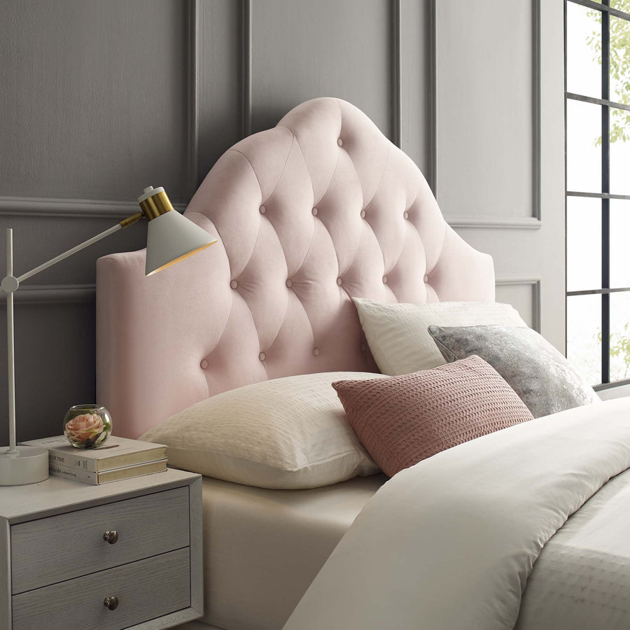 Semillon Diamond Tufted Performance Velvet Queen Headboard in Pink