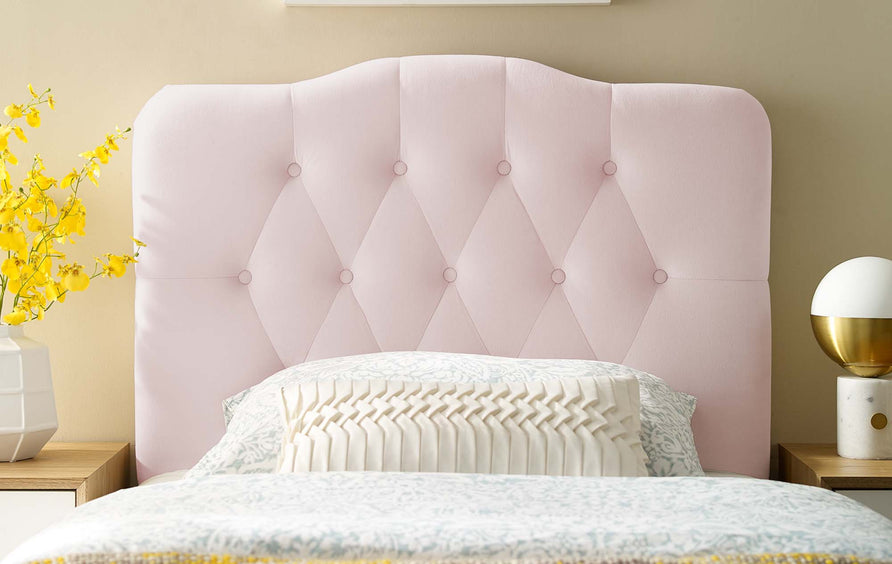 Sage Diamond Tufted Performance Velvet Twin Headboard in Pink
