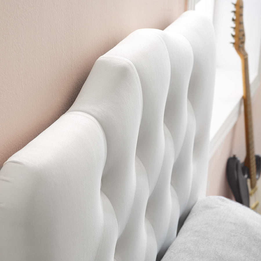 Sage Diamond Tufted Performance Velvet Twin Headboard in White