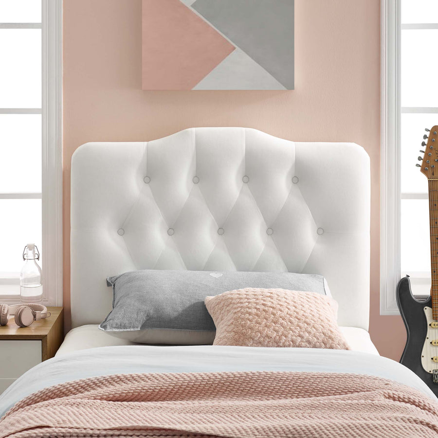 Sage Diamond Tufted Performance Velvet Twin Headboard in White