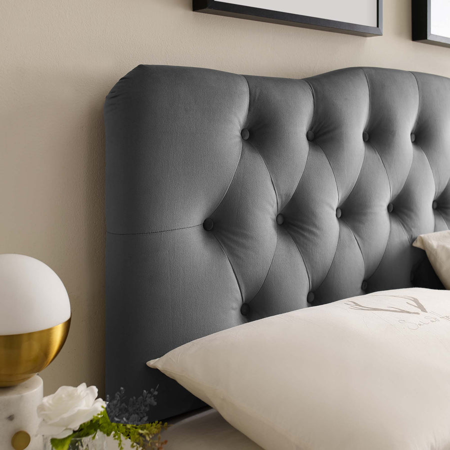 Sage Diamond Tufted Performance Velvet King Headboard in Gray