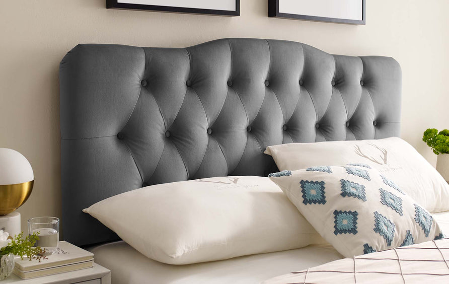 Sage Diamond Tufted Performance Velvet King Headboard in Gray