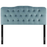 Sage Diamond Tufted Performance Velvet Full Headboard in Light Blue