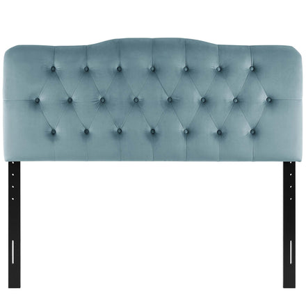 Annabel Diamond Tufted Performance Velvet Full Headboard in Light Blue