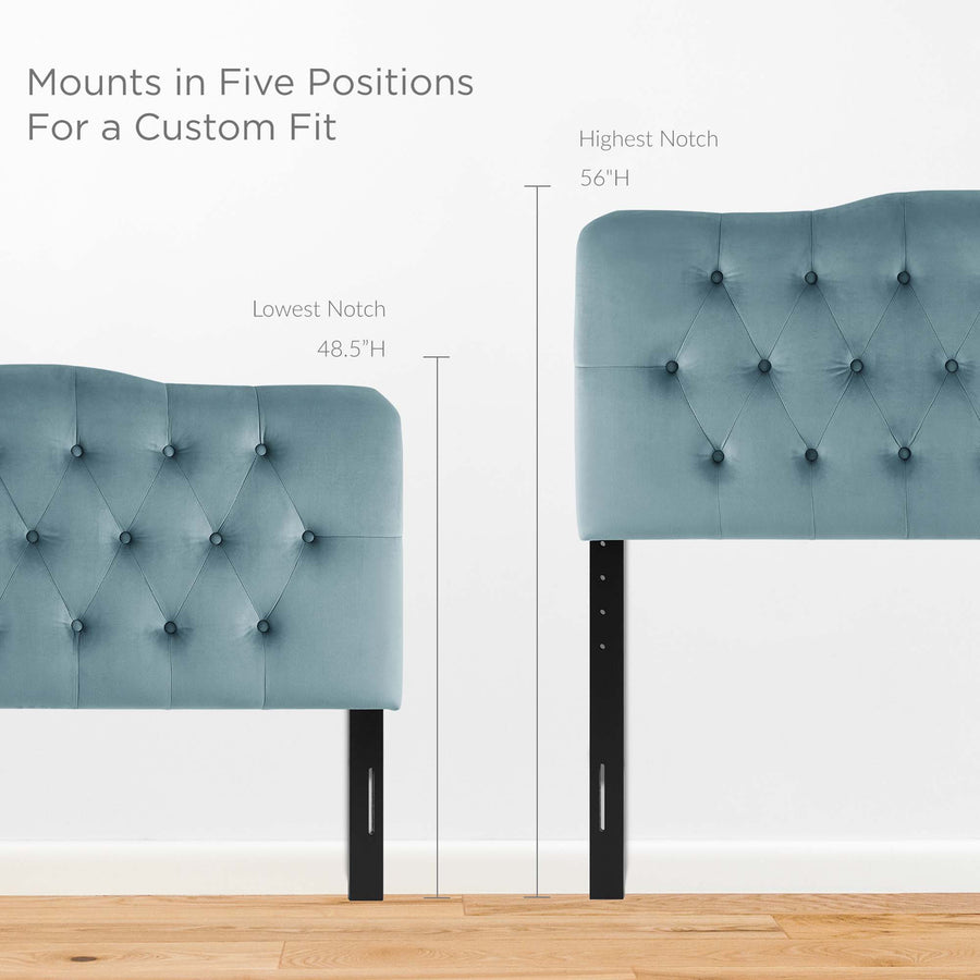 Sage Diamond Tufted Performance Velvet Full Headboard in Light Blue