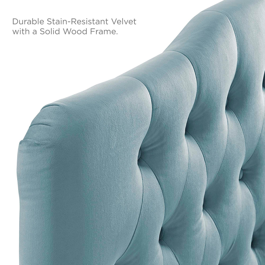 Sage Diamond Tufted Performance Velvet Full Headboard in Light Blue