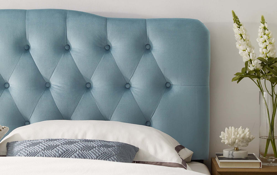 Sage Diamond Tufted Performance Velvet Full Headboard in Light Blue