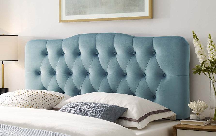 Sage Diamond Tufted Performance Velvet Full Headboard in Light Blue