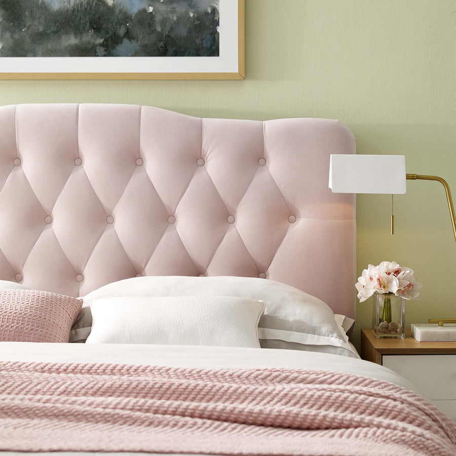 Sage Diamond Tufted Performance Velvet Full Headboard in Pink