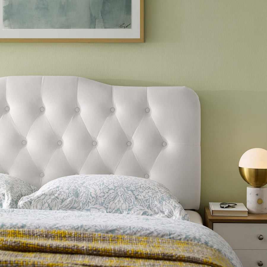 Sage Diamond Tufted Performance Velvet Full Headboard in White