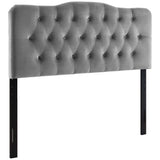 Sage Diamond Tufted Performance Velvet Queen Headboard in Gray