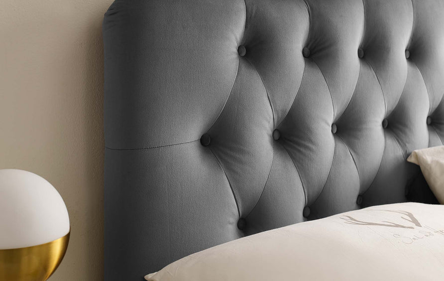 Sage Diamond Tufted Performance Velvet Queen Headboard in Gray