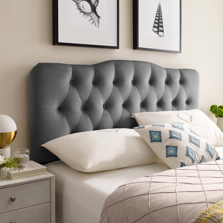 Sage Diamond Tufted Performance Velvet Queen Headboard in Gray