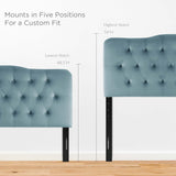 Sage Diamond Tufted Performance Velvet Queen Headboard in Light Blue