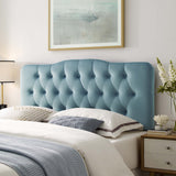Sage Diamond Tufted Performance Velvet Queen Headboard in Light Blue