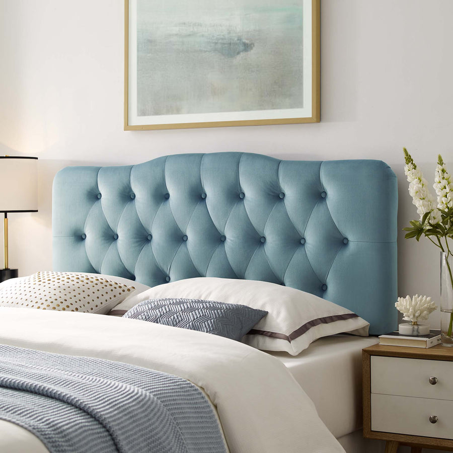 Sage Diamond Tufted Performance Velvet Queen Headboard in Light Blue