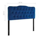 Sage Diamond Tufted Performance Velvet Queen Headboard in Navy